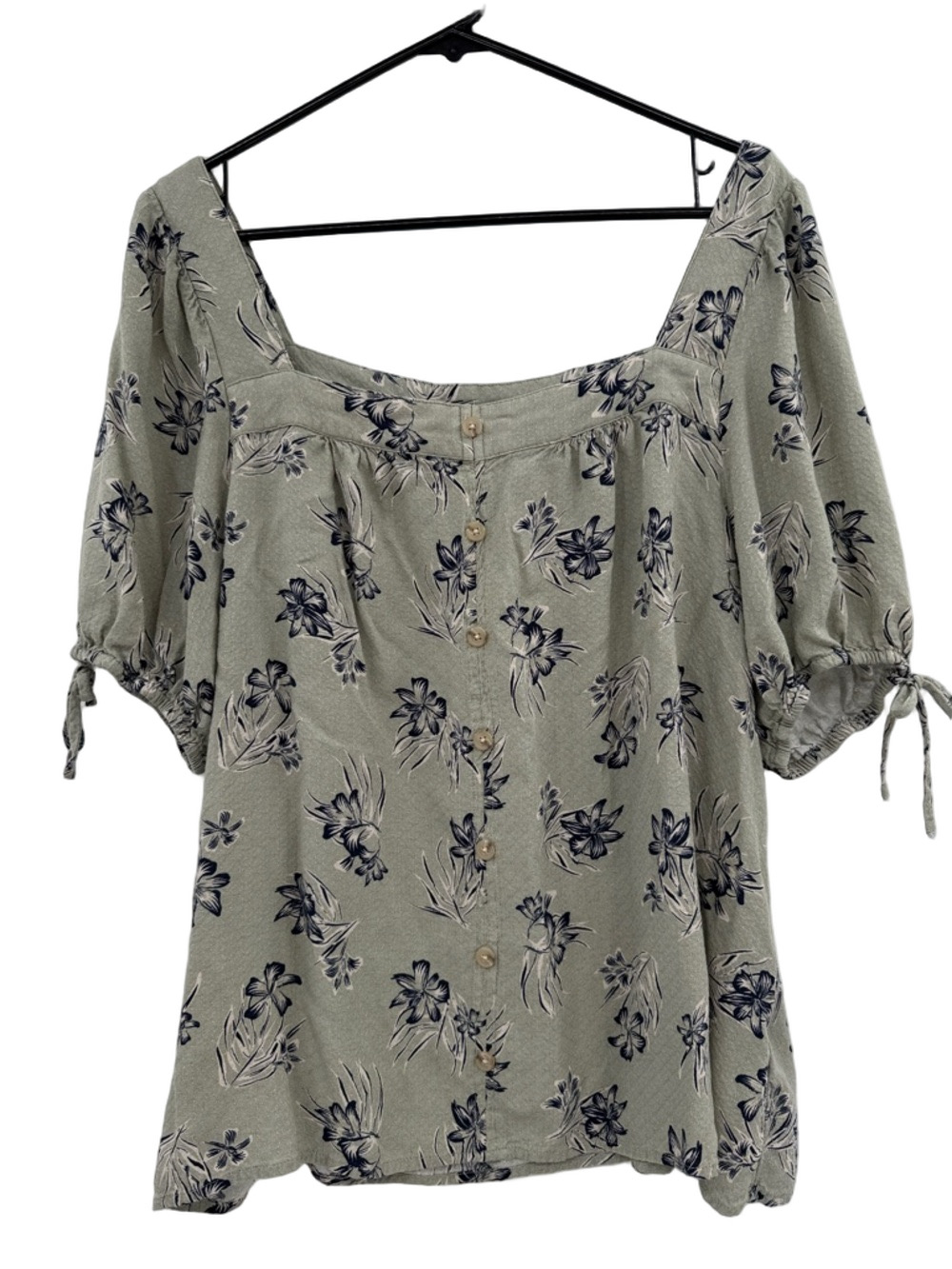 Angels Forever Young Sage Green Floral Square-Neck Top Size 1X